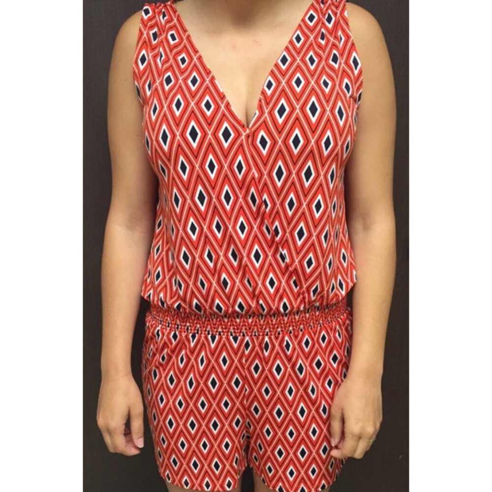 Michael Kors Orange & Navy Diamond Romper Jumpsuit